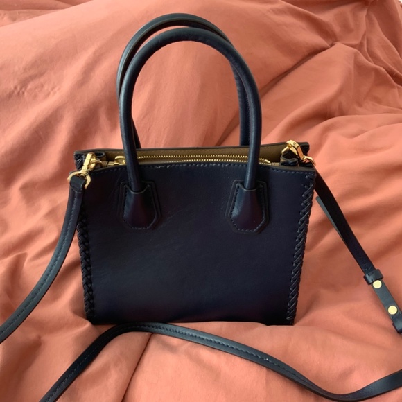 MICHAEL KORS BLUE SUEDE LEATHER FLORAL MERCER BAG - Picture 4 of 5